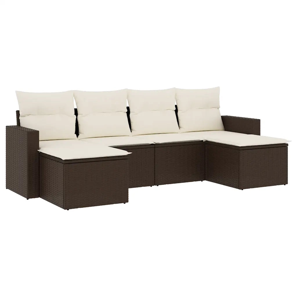 Set Divano da Giardino 6 pz con Cuscini-Sofa da Giardino-Divanetto da esterno Marrone in Polyrattan 443172