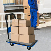 Carrello portapacchi pieghevole in acciaio blu; portata 150 kg con ruote in poliuretano girevoli a 360°