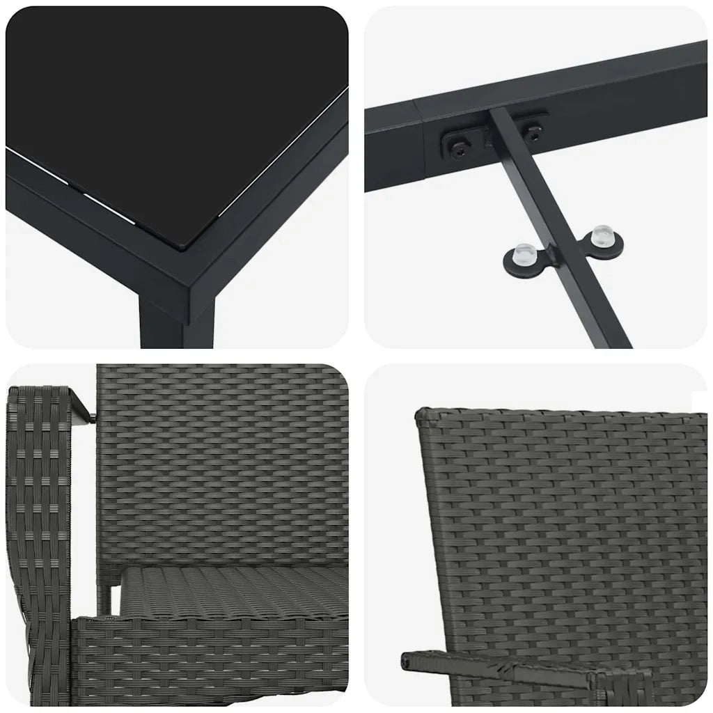 Set da Pranzo per Giardino 3 pz Nero polyrattan 3380078