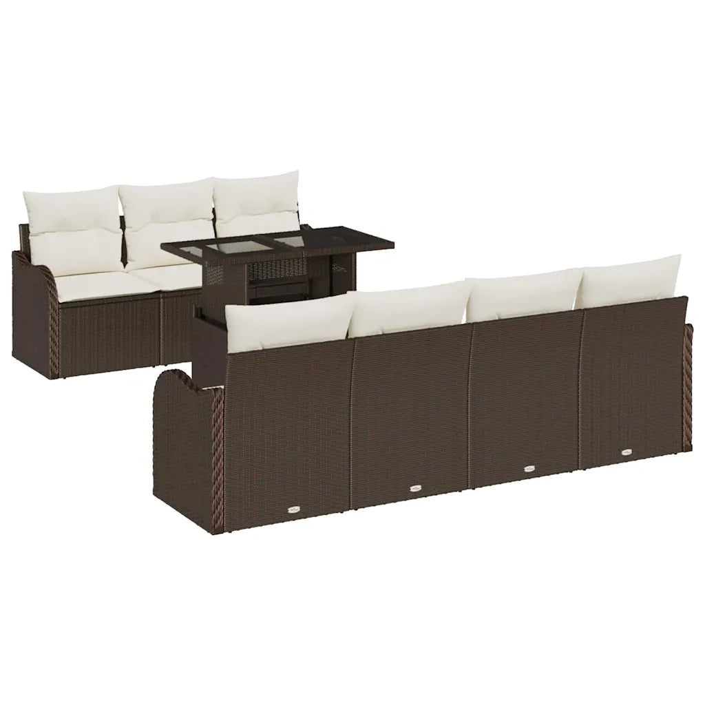 Set Divano da Giardino con cuscino 8 pcs Marrone Poly Rattan