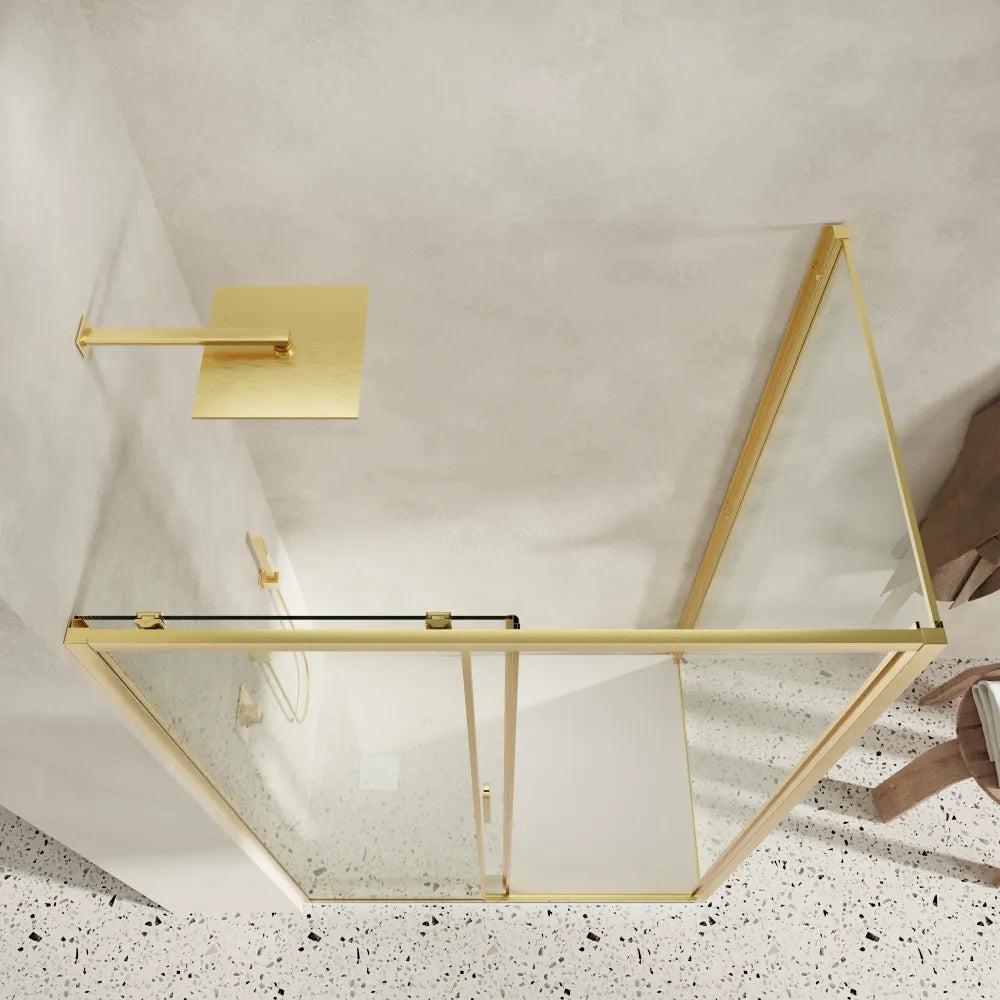 Box doccia slim 160x80cm con porta scorrevole e parete fissa profili oro spazzolato e vetro 6mm trasparente anticalcare h190| Portofino