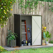 Capanno da giardino in acciaio zincato con porta chiudibile e tetto inclinato per utensili 161.5 × 94.5 × 183/196 cm