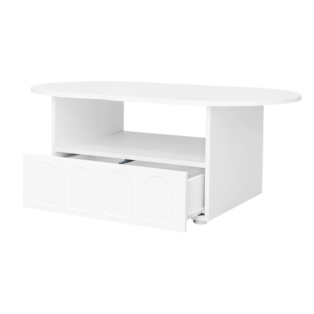 Tavolino da caff¨¨ a forma di nuvola con cassetto e vano aperto, bianco