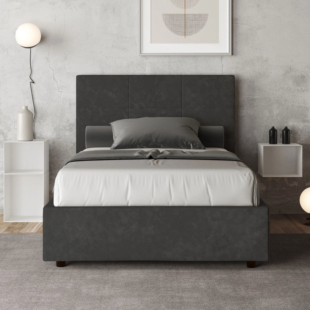 BS COM Letto una piazza e mezza contenitore imbottito 120x190 microfibra grigio