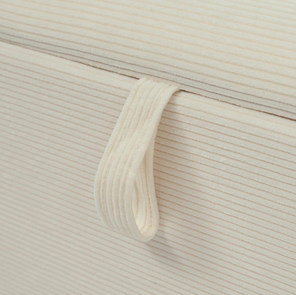 Panca contenitore 145x38 cm beige in tessuto a coste con apertura idraulica