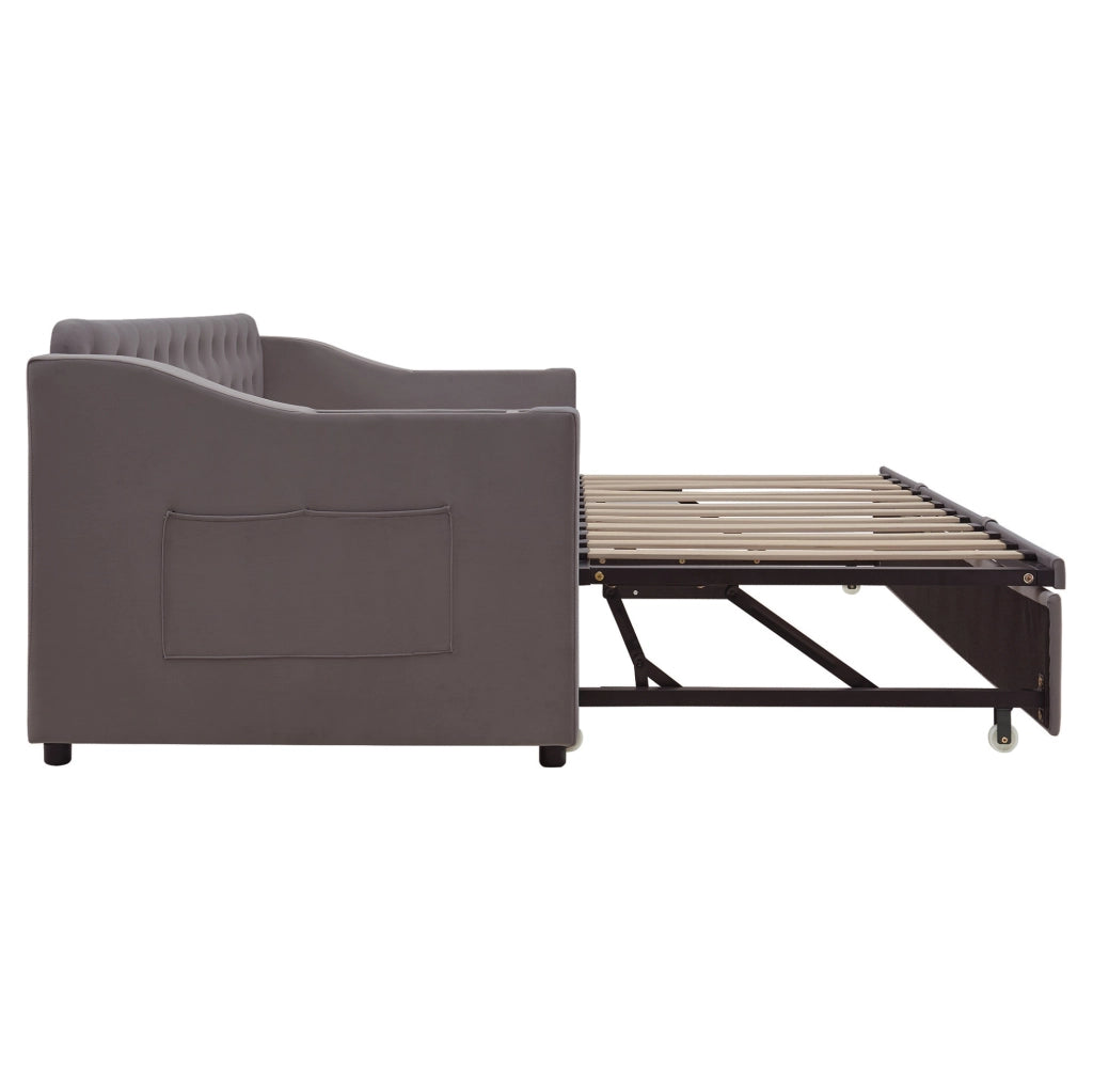 Divano letto imbottito grigio 90 x 190 cm con ricarica e vani