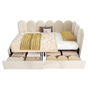 Letto divano singolo 90 × 190 cm 1 posto con 2 cassetti; senza materasso; in velluto beige per cameretta