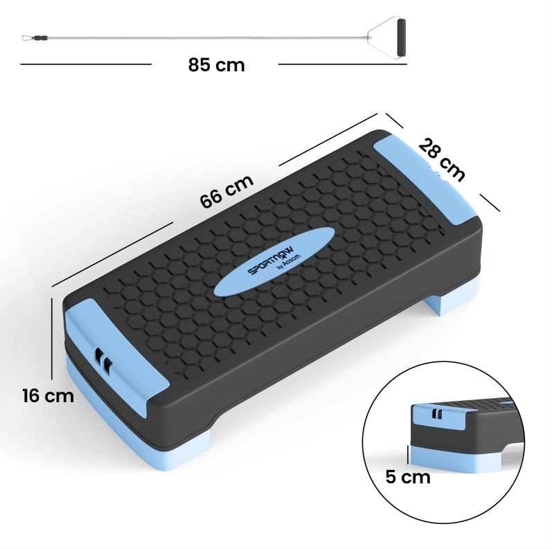 Stepper aerobica 66x28x16 cm blu in ABS, altezza regolabile e bande elastiche