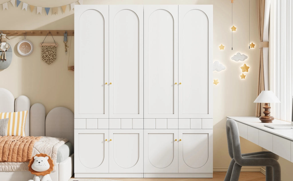Armadio bianco a 2 ante con appendiabiti, cassetti a pressione e ripiani fissi 80×50×200 cm