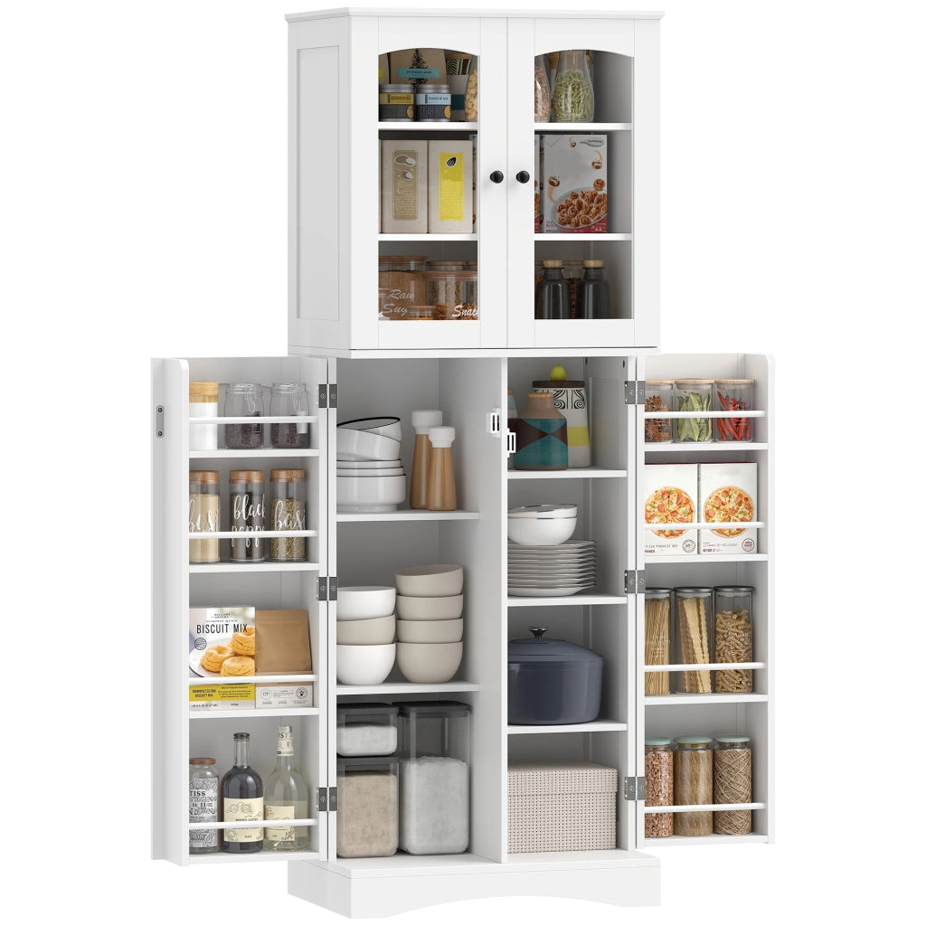 Mobile Dispensa Cucina con Ante, Armadietti e Cerniere a Chiusura Silenziosa, in Legno, 60x40x162 cm, Bianco