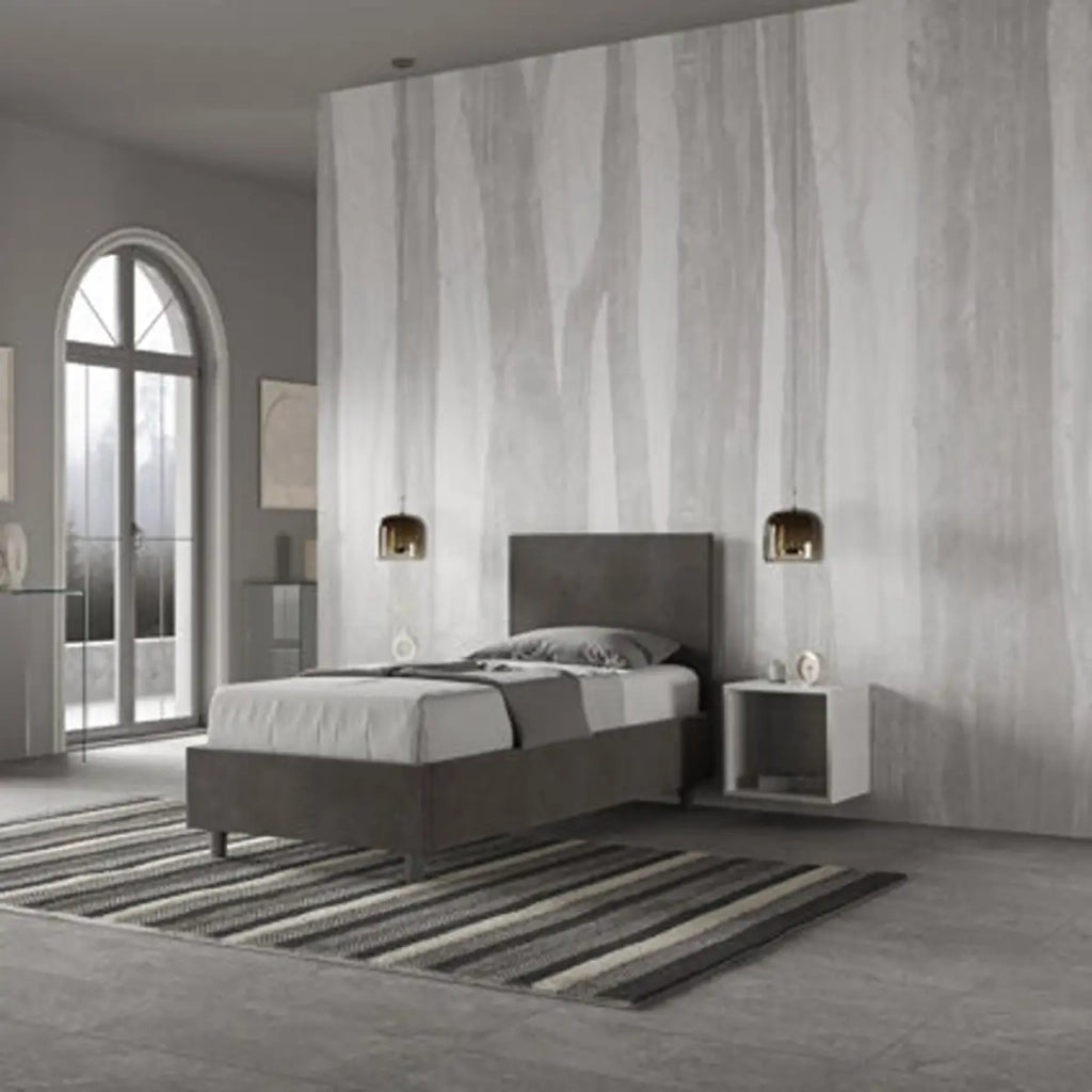 Letto singolo con rete imbottito 80x190 microfibra grigio Adele