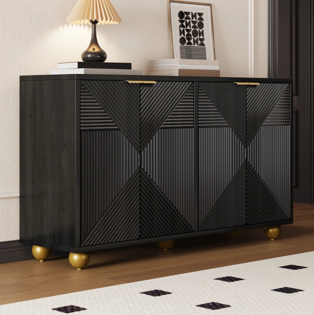 Credenza nera in MDF a 4 ante con ripiani regolabili
