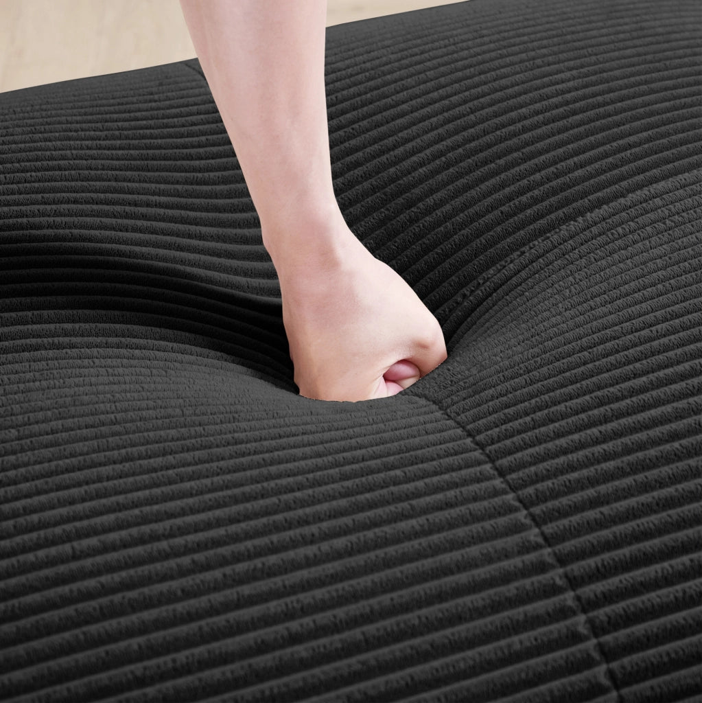 Divano angolare modulare 4 posti con rivestimento in velluto a coste nero, schiuma ad alta densità 32D, senza telaio, con chaise longue e braccioli extra larghi