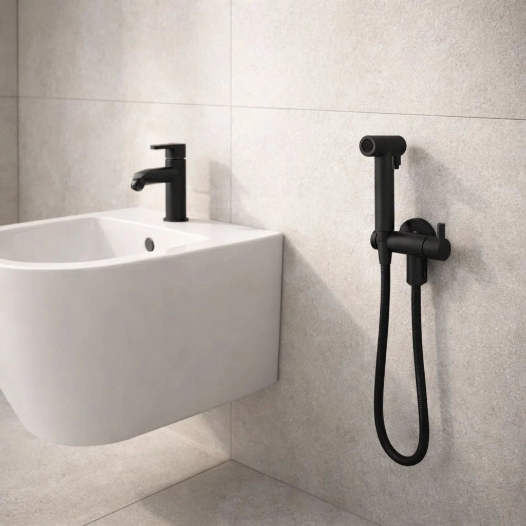 Idroscopino wc doccetta ottone portatile shutoff monogetto con leva ogomondo kit *** finitura- nero tondo, confezione 1