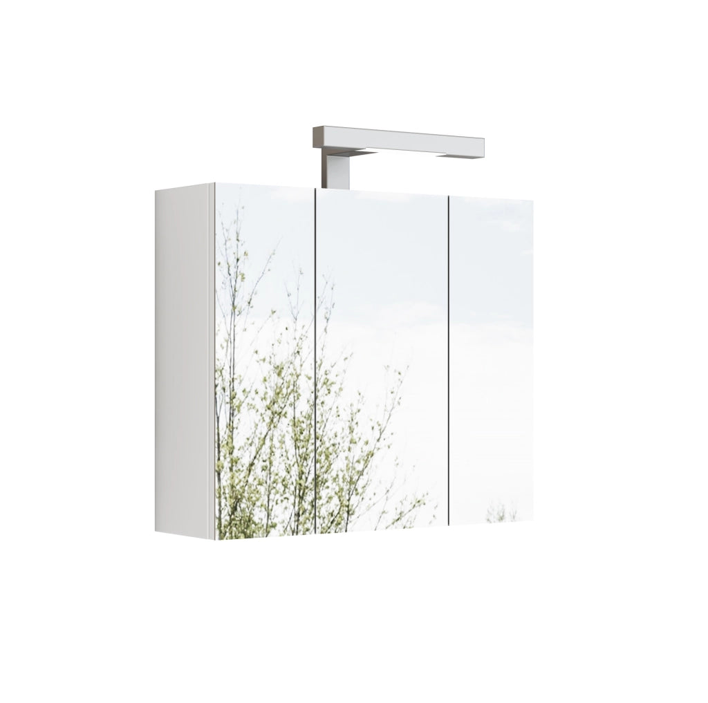 ARMADIETTO a Specchio 60 cm 3 Ante con LED e Presa Francese Bianco