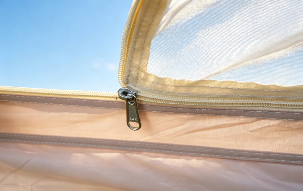 Tenda a campana beige in tessuto Oxford ad alta densità per 3-4 persone con finestre a rete per campeggio