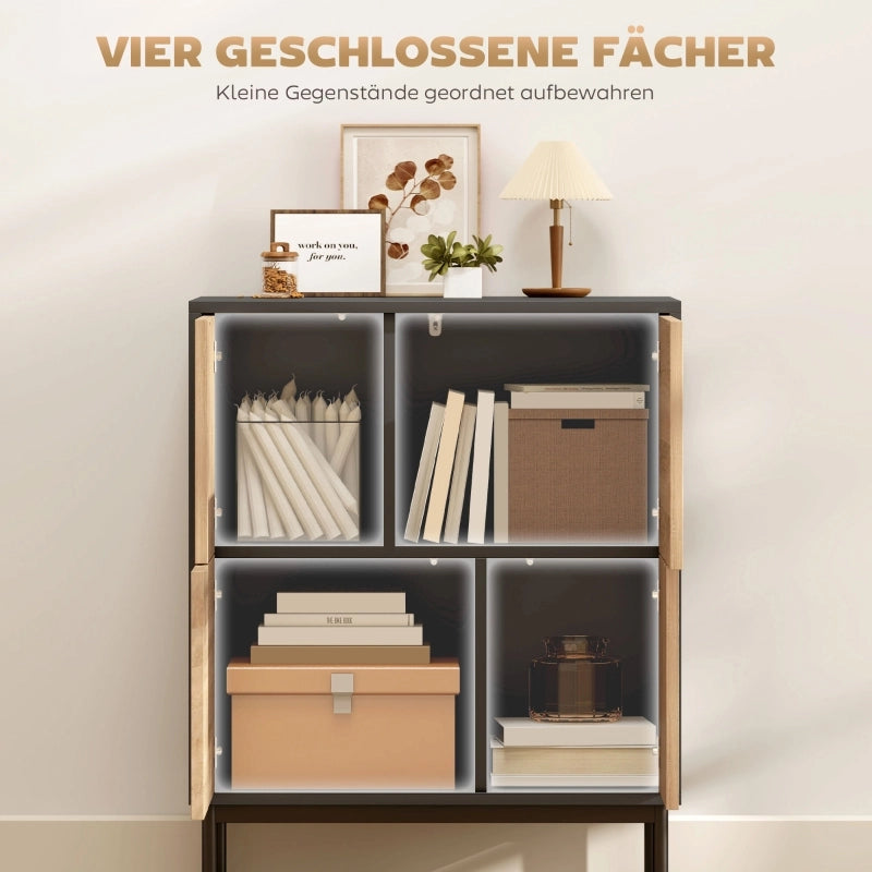 Credenza con ante push-to-open ¨C Minimal ¨C MDF, nero e legno naturale