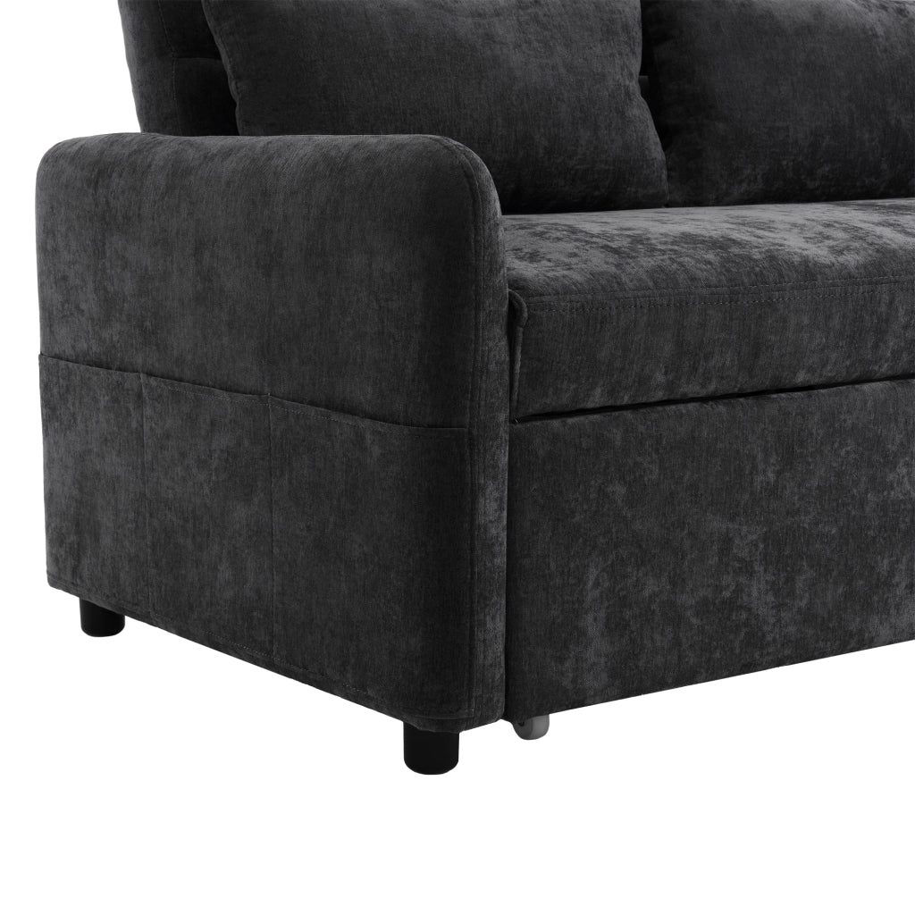 Divano letto estraibile 2 posti 129x76/163 cm con USB in ciniglia grigia