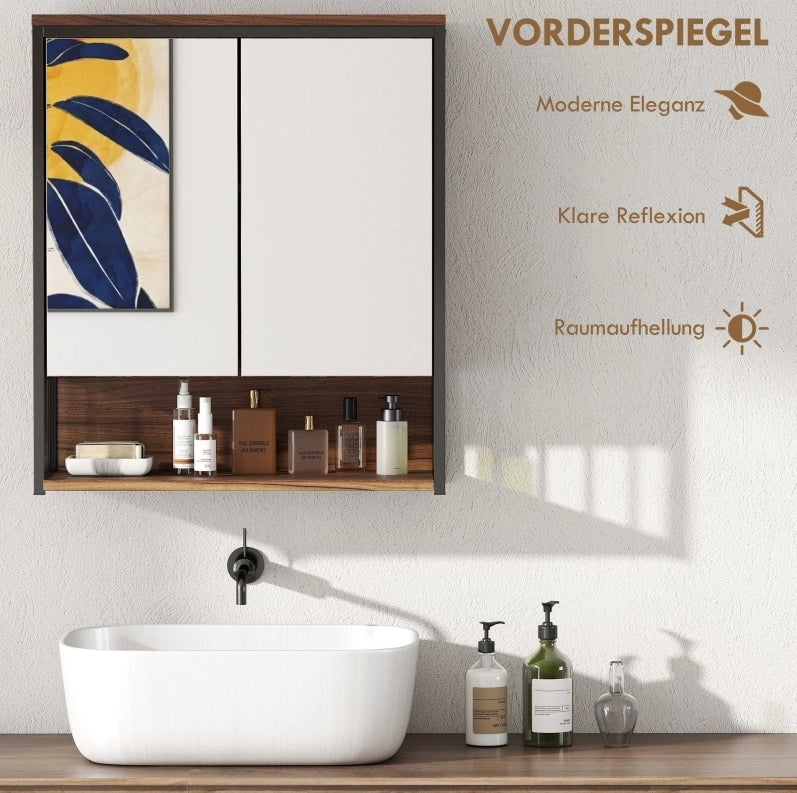 Mobile bagno sospeso in MDF e truciolato marrone con specchio 25x40,5 cm