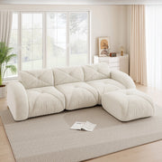 Divano modulare in ciniglia beige chiaro; 281×171×76 cm