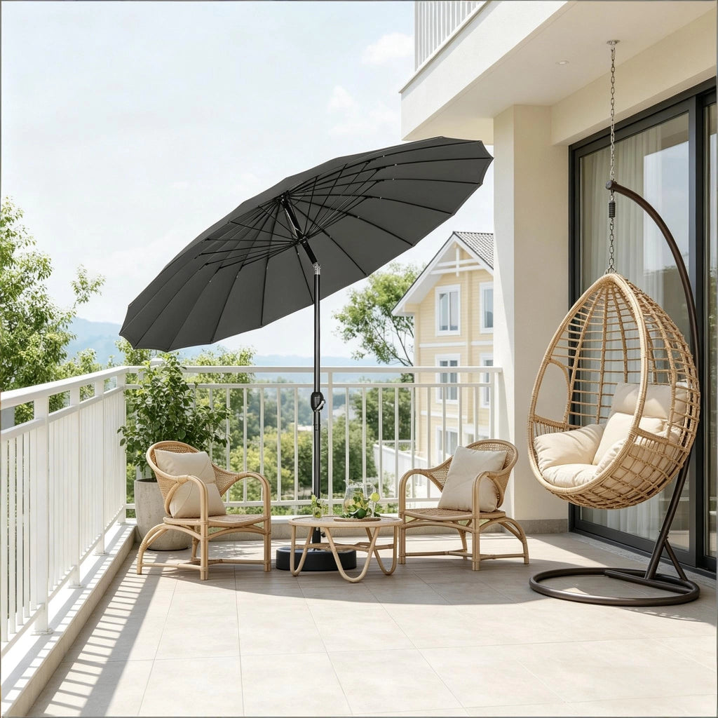 Ombrellone da giardino Ø 257 cm inclinabile con manovella 18 stecche in fibra di vetro poliestere grigio scuro