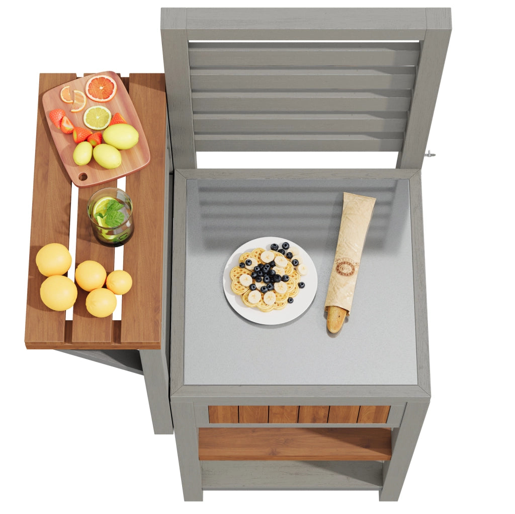 Armadio da giardino in legno massiccio con ripiani doppi e piano in acciaio inox resistente alle intemperie, mobile da esterno per forno e barbecue