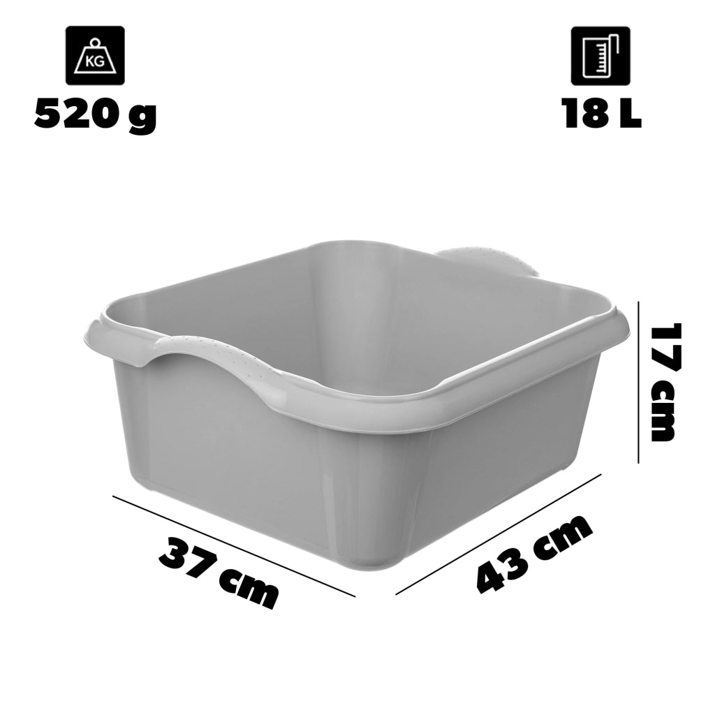 Bacinella per bucato in plastica KADAX, rettangolare, da 18 litri, con manici.
