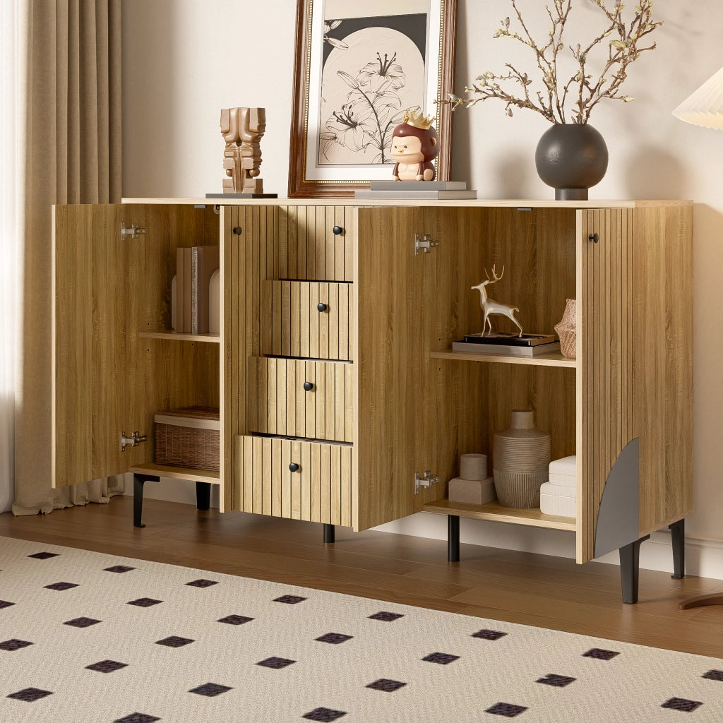 Madia con 4 Ante e 4 Cassetti per Soggiorno Sala da Pranzo o Ingresso in Pannello di Particelle 160 × 36 × 94 cm Rovere