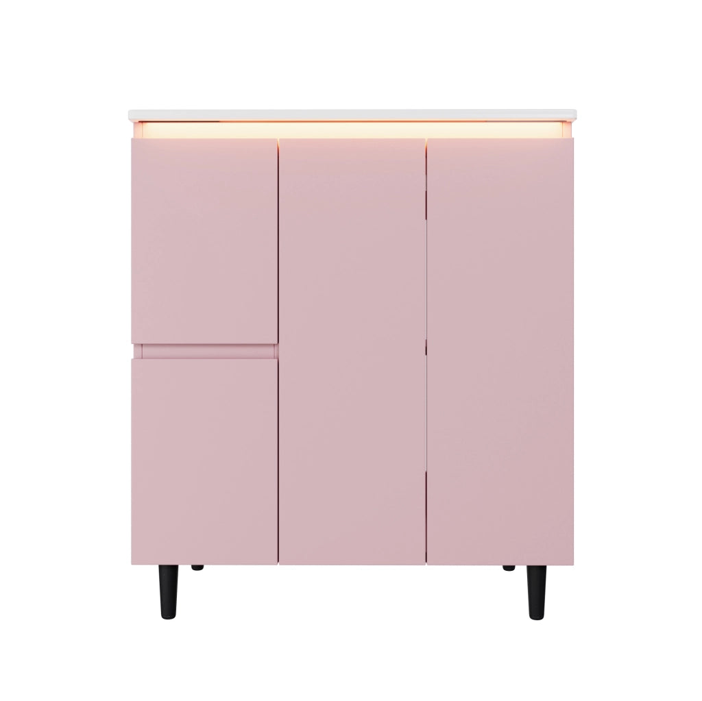 Mobile bagno con lavabo freestanding 76x47x89 cm rosa con luce LED a sensore HOMVRA