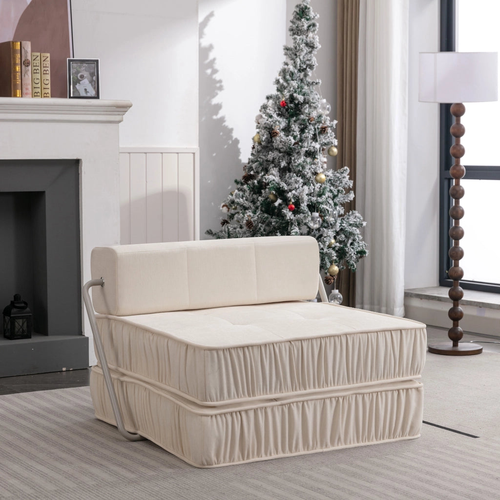 Divano letto modulare 2 in 1 pieghevole, poltrona e chaise longue, in ciniglia bianco, 186 × 93 × 44,5 cm