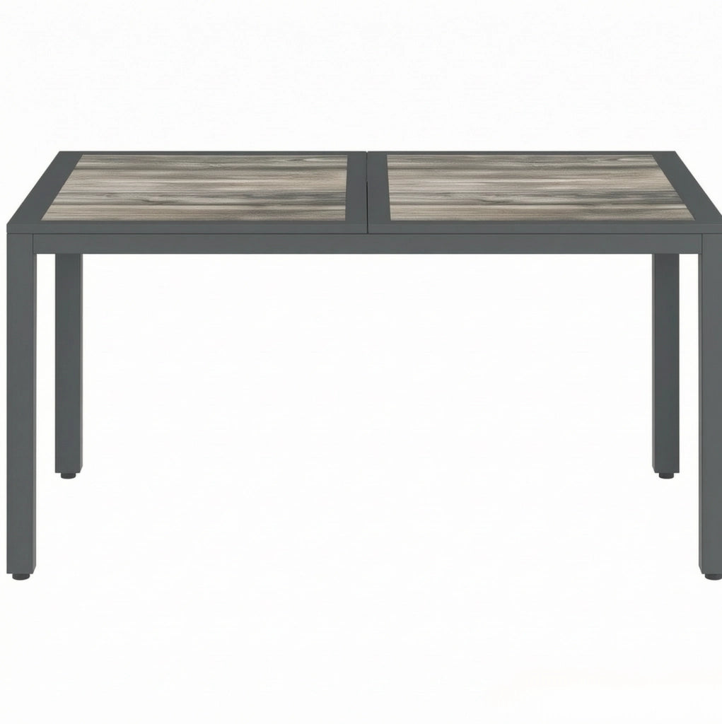 Tavolo da Esterno in Acciaio Zincato con Piano in PSPC Effetto Legno 140x80 cm, Grigio Scuro