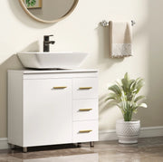 Mobile sottolavabo bianco con 3 cassetti e ante soft-close