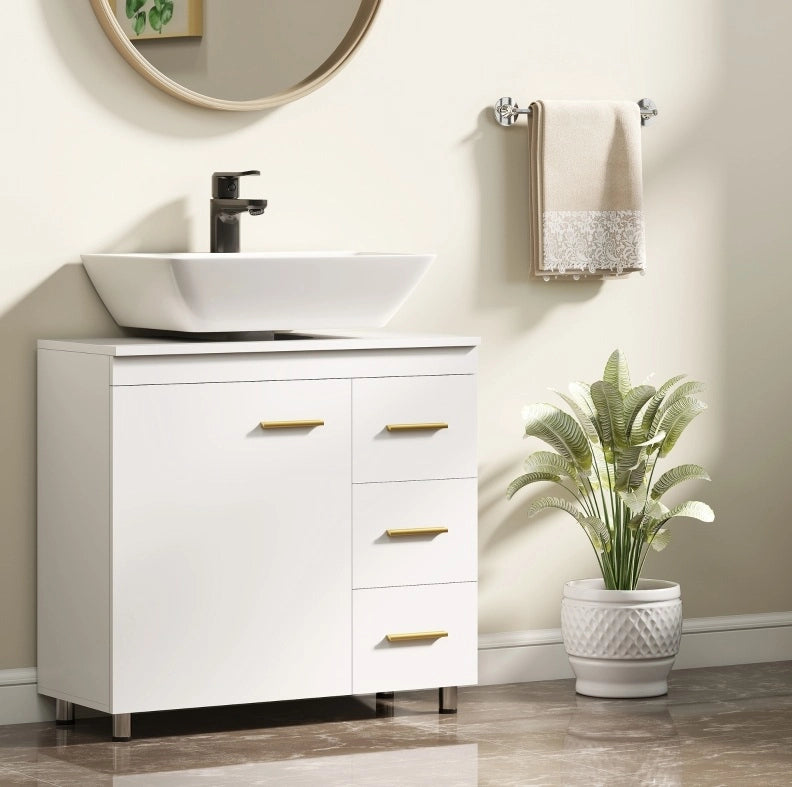 Mobile sottolavabo bianco con 3 cassetti e ante soft-close