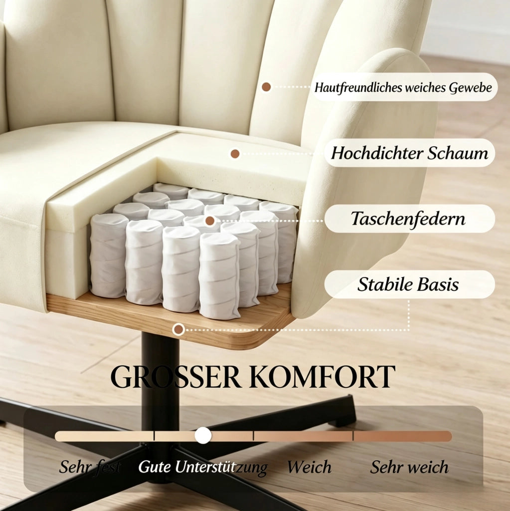 Poltrona girevole 360° in velluto beige e nero