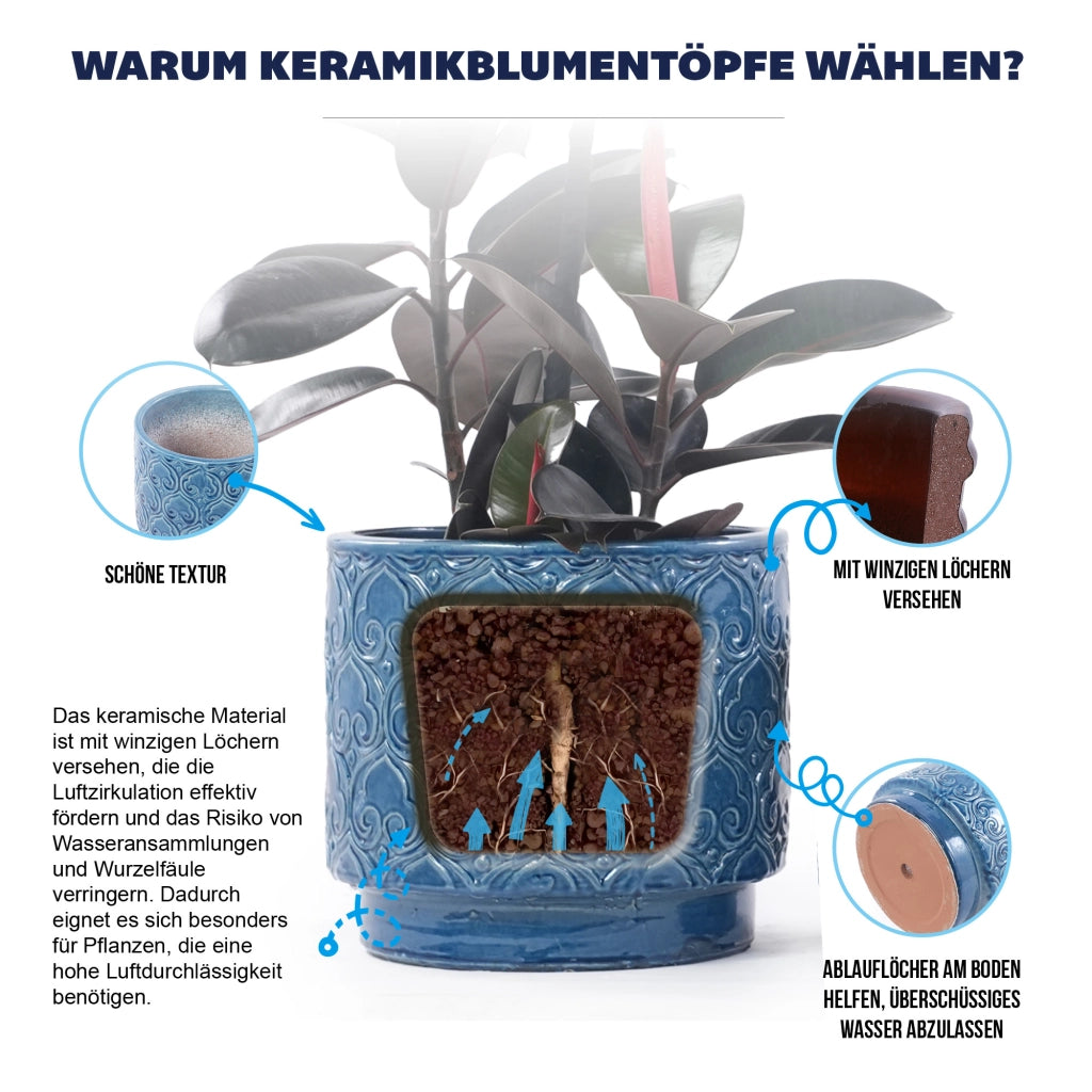 Vaso da giardino ¨C Minimal ¨C blu in ceramica ?38 cm resistente al gelo foro di drenaggio