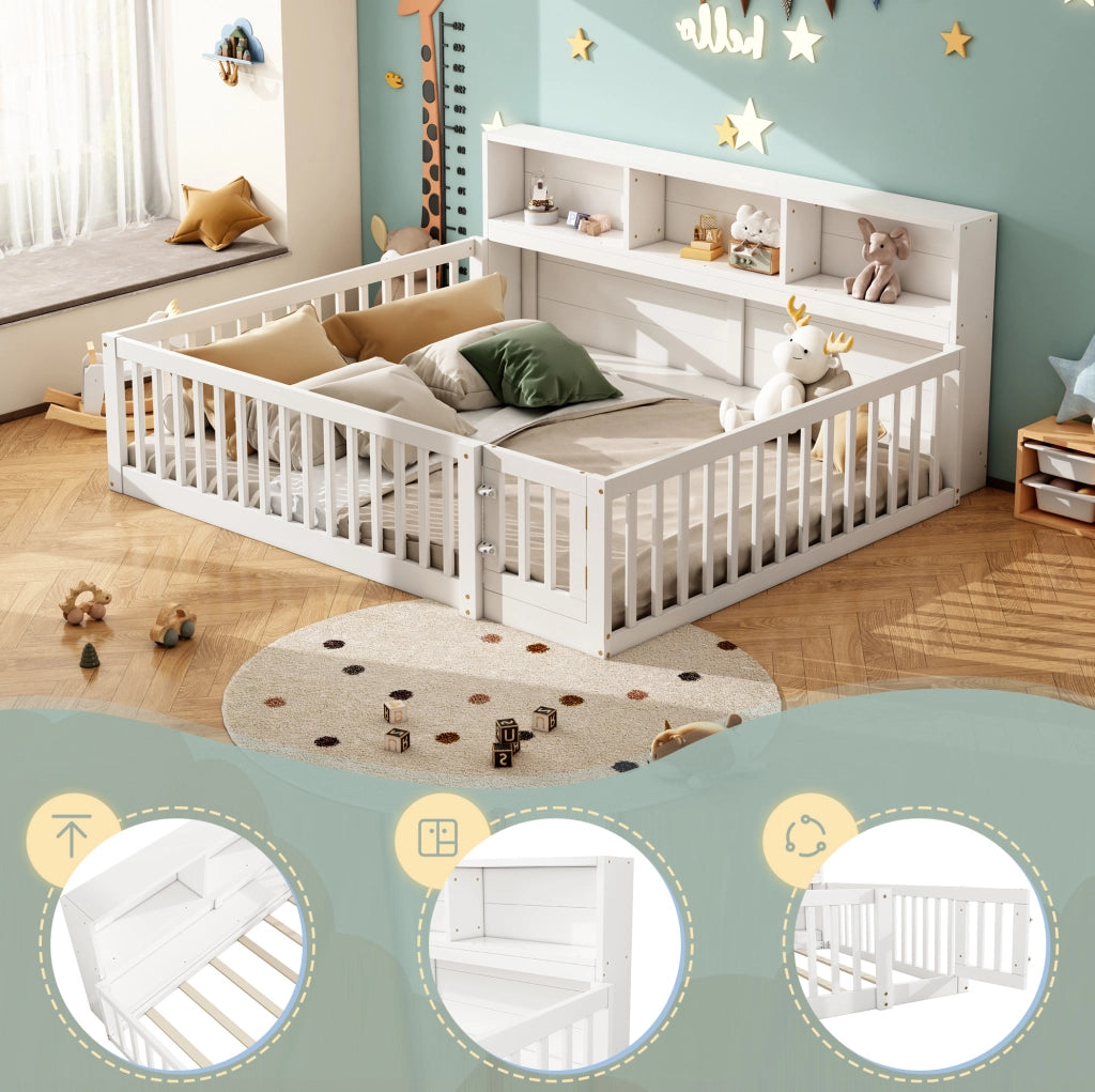 Letto per bambini 140x200 cm con sponde e vani laterali