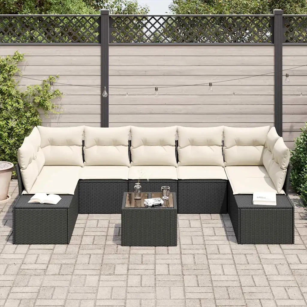 Set Divano da Giardino con cuscino 8 pcs Nero polyrattan 3346977