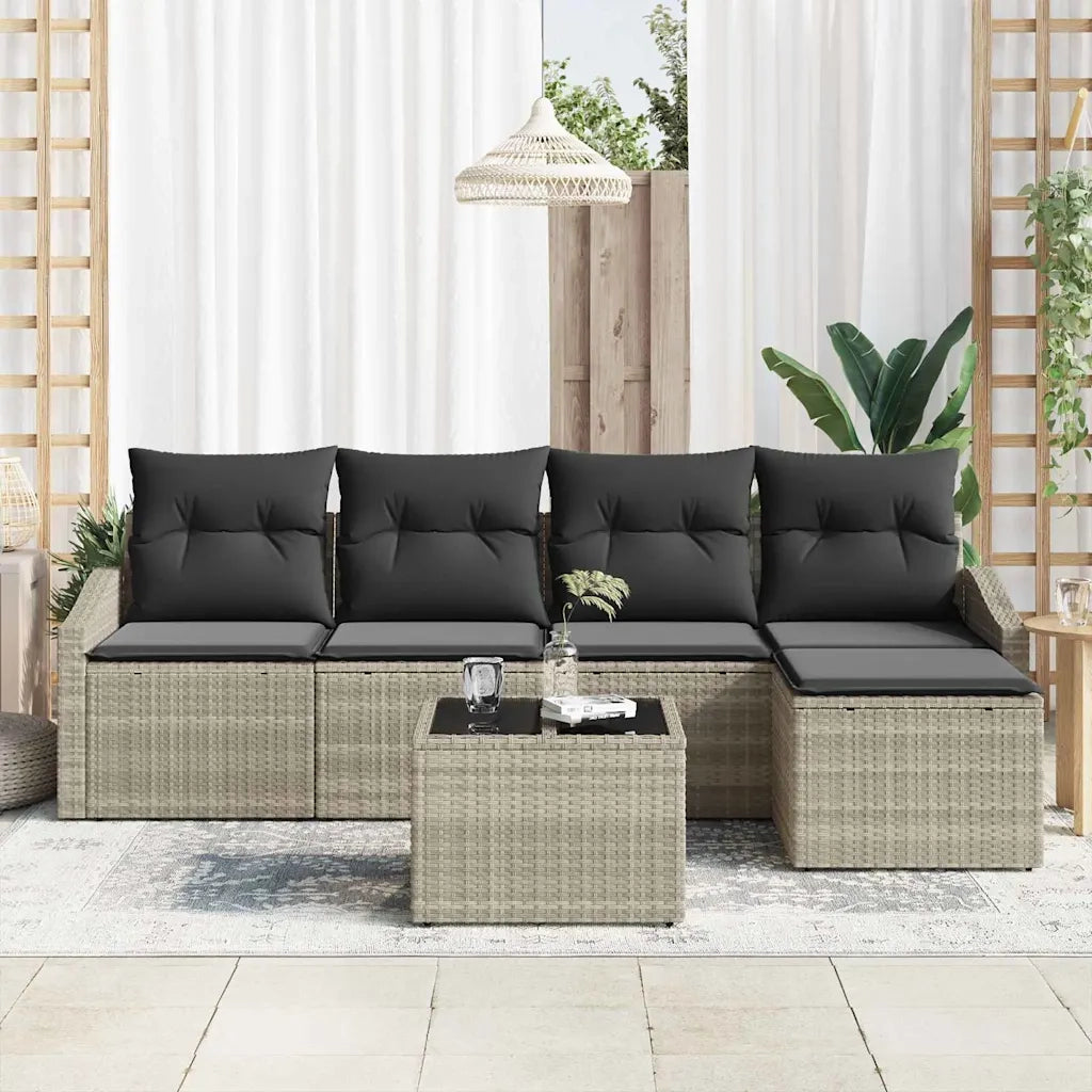 Set di divani con cuscino 6 pcs Grigio chiaro polyrattan