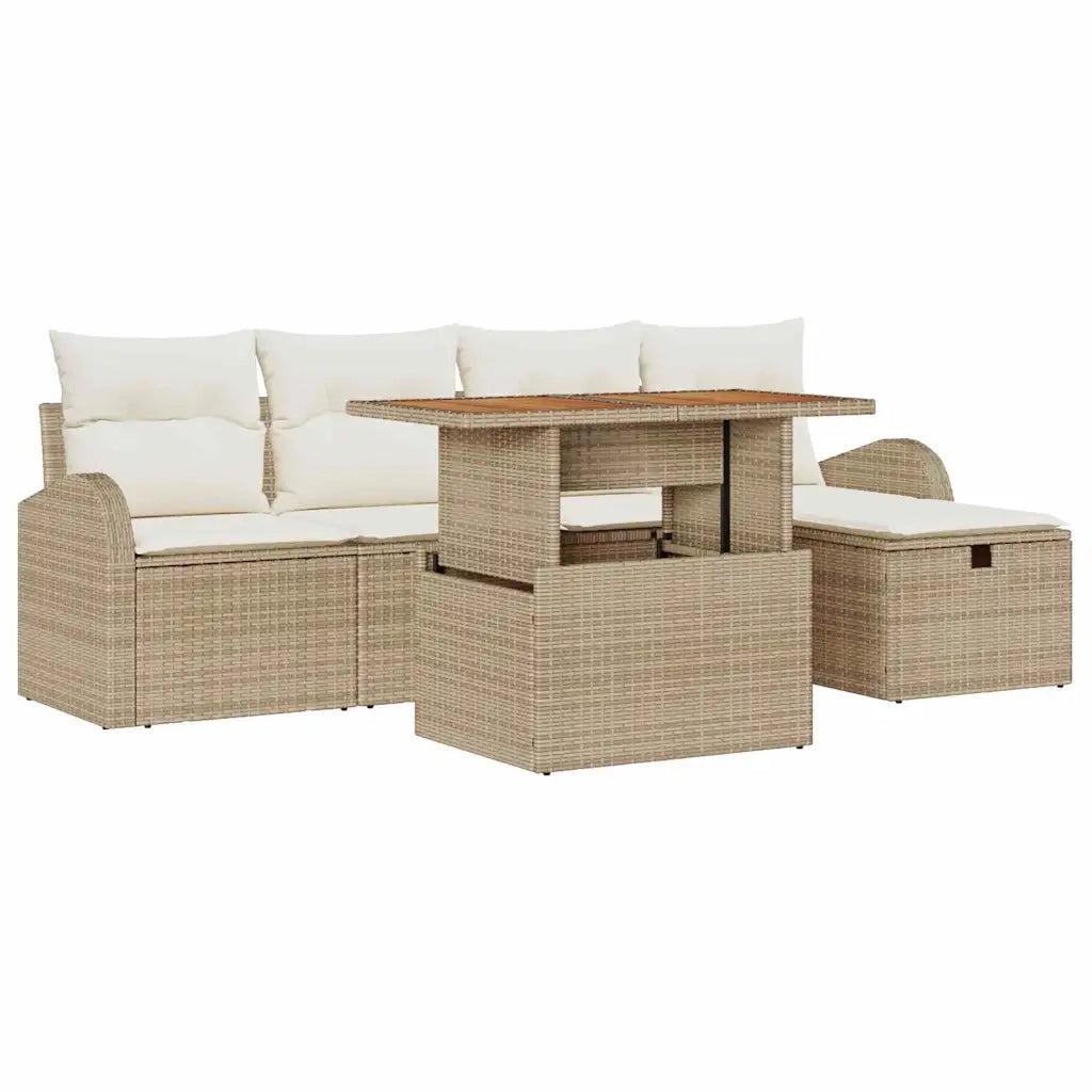 Set Divano da Giardino 6 pcs Beige polyrattan
