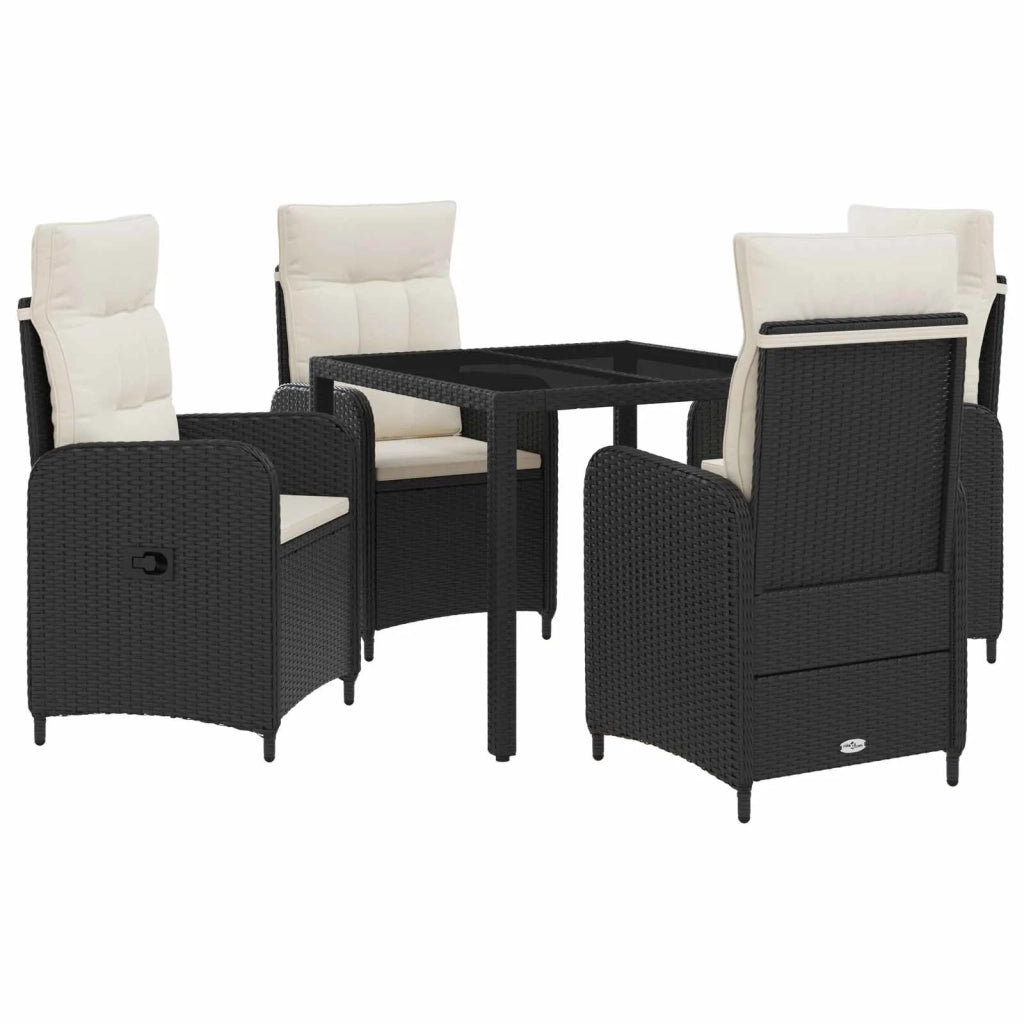 Set da pranzo per esterni 5 pz Nero e Bianco Crema polyrattan 3422295