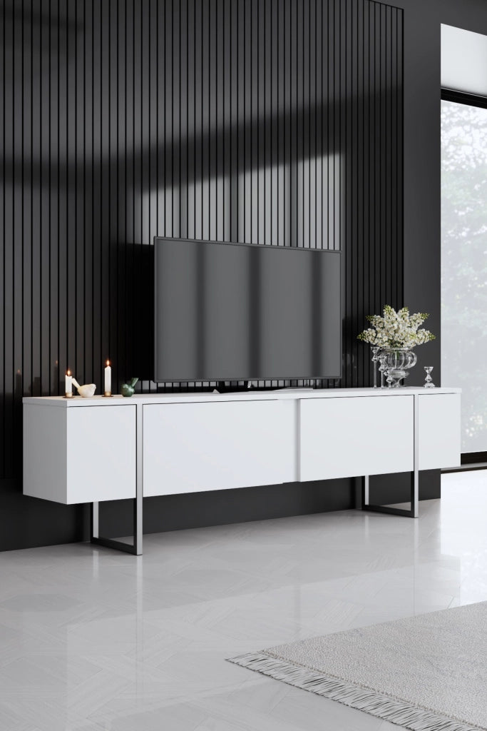 Porta TV in legno "Luxe" - 180 x 30 x 50 cm - Bianco-Argento