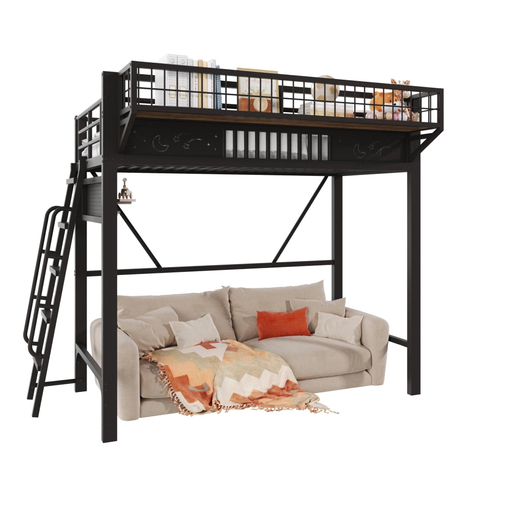 Letto a soppalco in metallo 90 x 200 cm con vani portaoggetti; nero