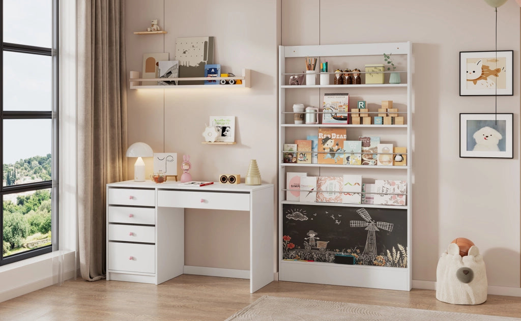 Libreria a 4 Ripiani con Lavagna Nera, Salvaspazio 100x10x180 cm per Cameretta