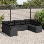 Set Divano da Giardino con cuscino 9 pcs Nero polyrattan