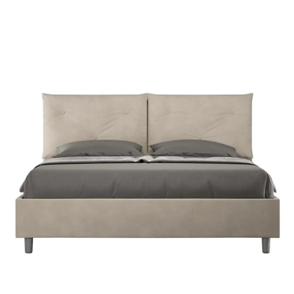 Letto matrimoniale contenitore imbottito 160x200 microfibra sabbia Appia