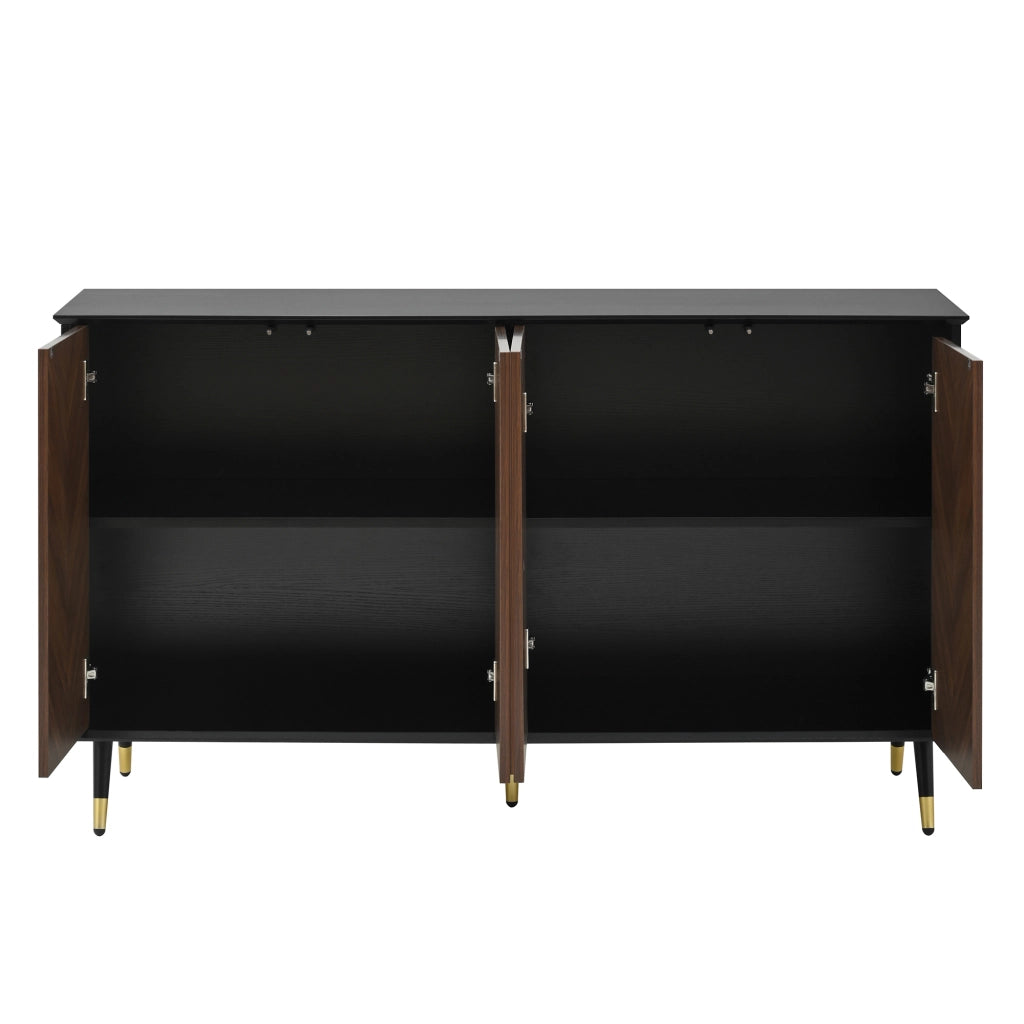 Credenza e madia con 4 ante, ripiani regolabili e chiusura ammortizzata, in MDF nero e marrone, 140 × 40 × 80 cm