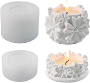 Due pezzi di forma di gesso in silicone - Olio per candela cilindrico - Disegno di fiori - Duraturo - Flessibile - Riciclabile