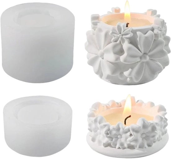 Due pezzi di forma di gesso in silicone - Olio per candela cilindrico - Disegno di fiori - Duraturo - Flessibile - Riciclabile