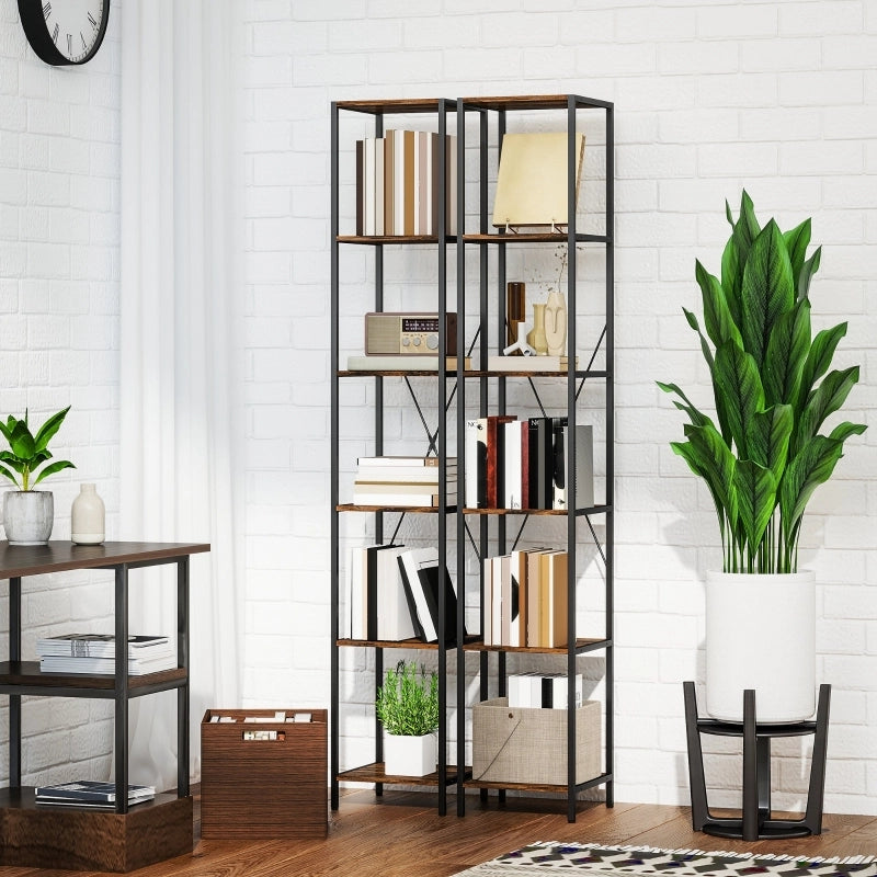 LIBRERIA 6 ripiani 30x30x174,5 cm legno e acciaio marrone rustico Set da 2 pezzi