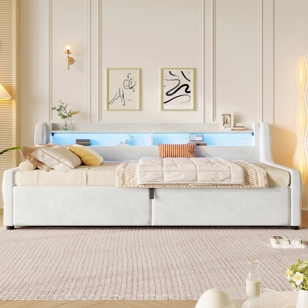 letto a piattaforma flanella off white 90 x 200 cm